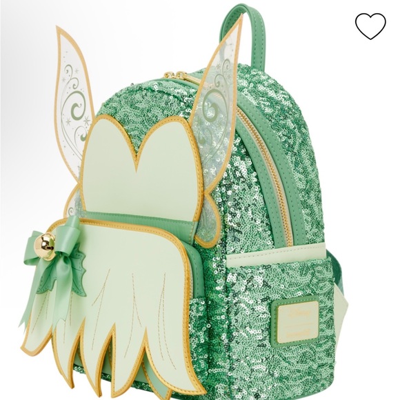 Loungefly Disney Peter Pan Tinker Bell Holiday Cosplay Sequin Mini Backpack NEW - Picture 2 of 5